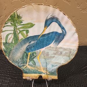 One Of A Kind Embellished Seashell with Blue Heron Design